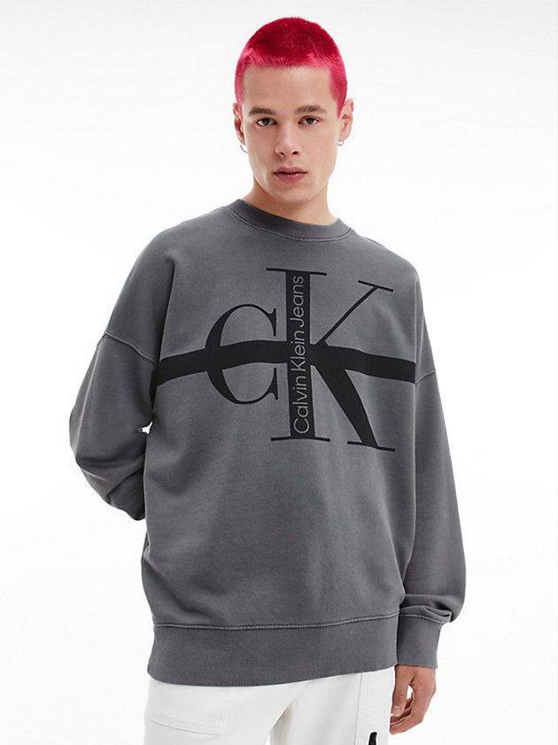 Calvin Klein USA Relaxed Monogram Mens Sweatshirt Grey 6085973-US